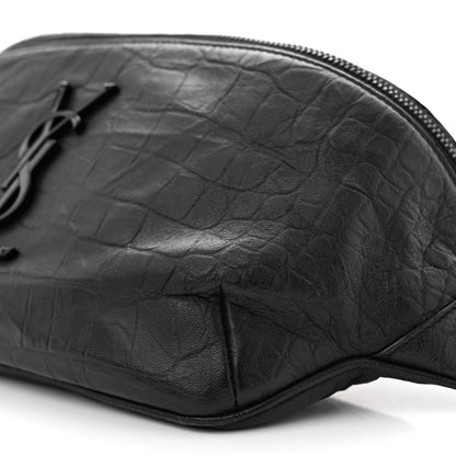 Saint Laurent Calfskin Crocodile Embossed Monogram Belt Bag Black 10 of 11