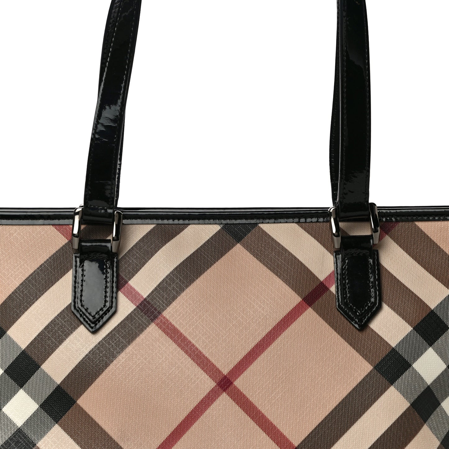 Nova Check Patent Trim Shopper Tote Black