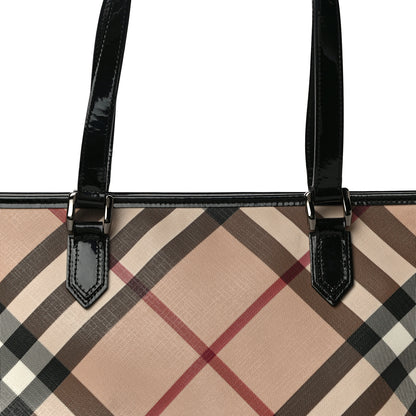 Burberry Nova Check Patent Trim Shopper Tote Black 8 of 17