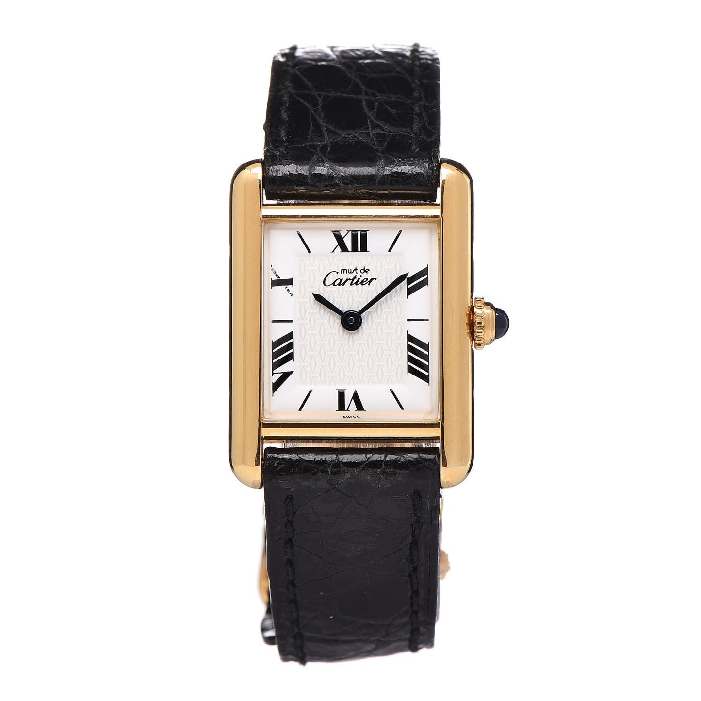 Sterling Silver Vermeil Alligator 20mm Must de Cartier Tank Quartz Watch