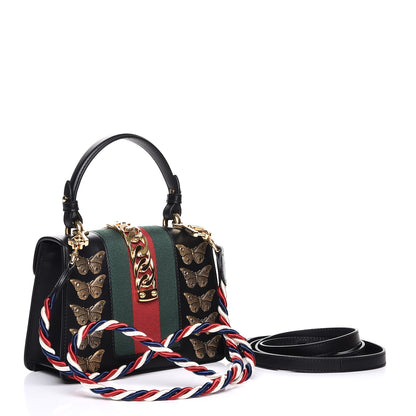 Gucci Calfskin Animal Studs Mini Sylvie Top Handle Bag Black 5 of 9