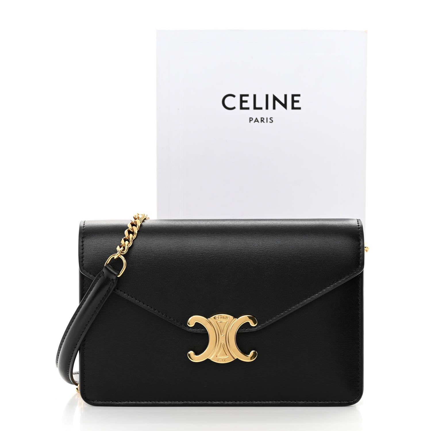 Celine Shiny Calfskin Triomphe Margo Wallet on Chain Black 12 of 12