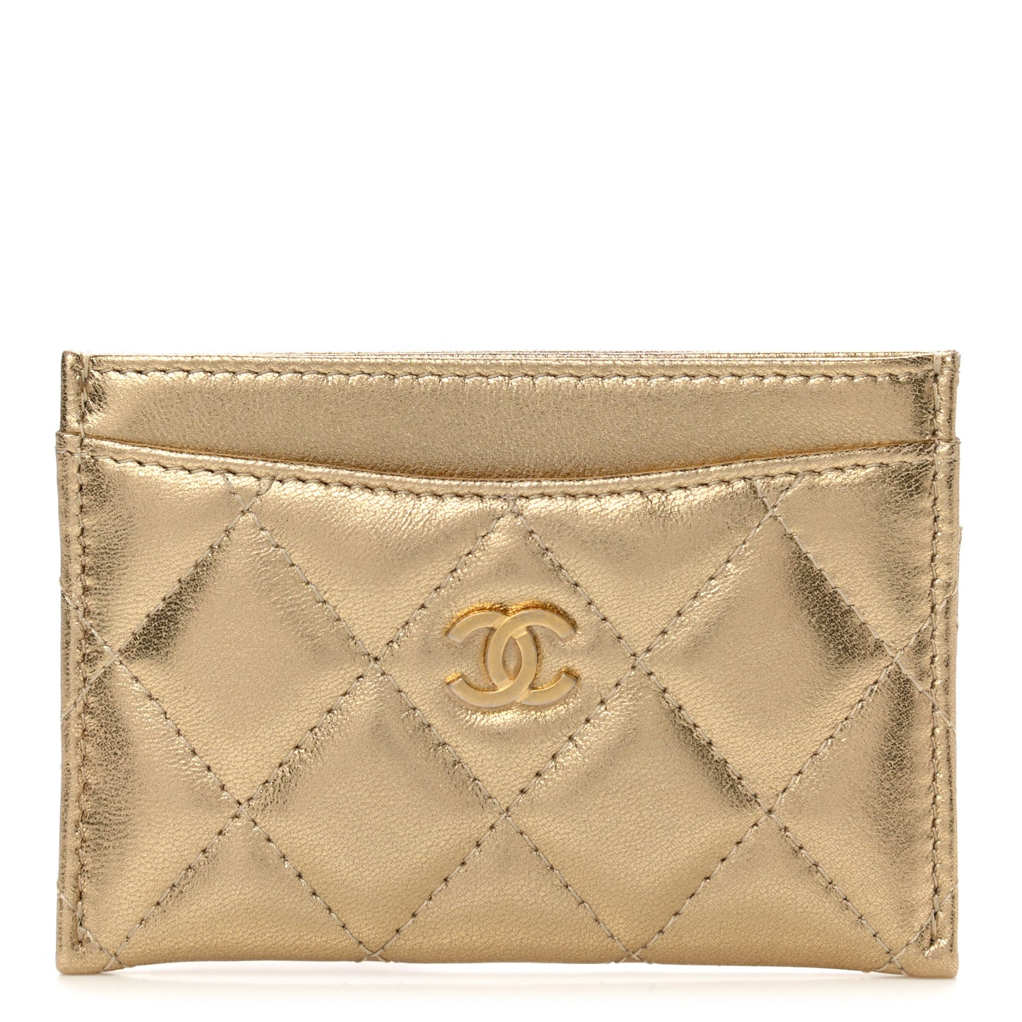 Metallic Lambskin Quilted CC Card Holder Gold