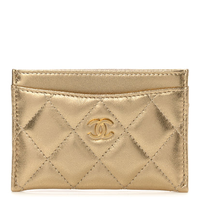 Chanel Metallic Lambskin Quilted CC Card Holder Gold 1 of 9