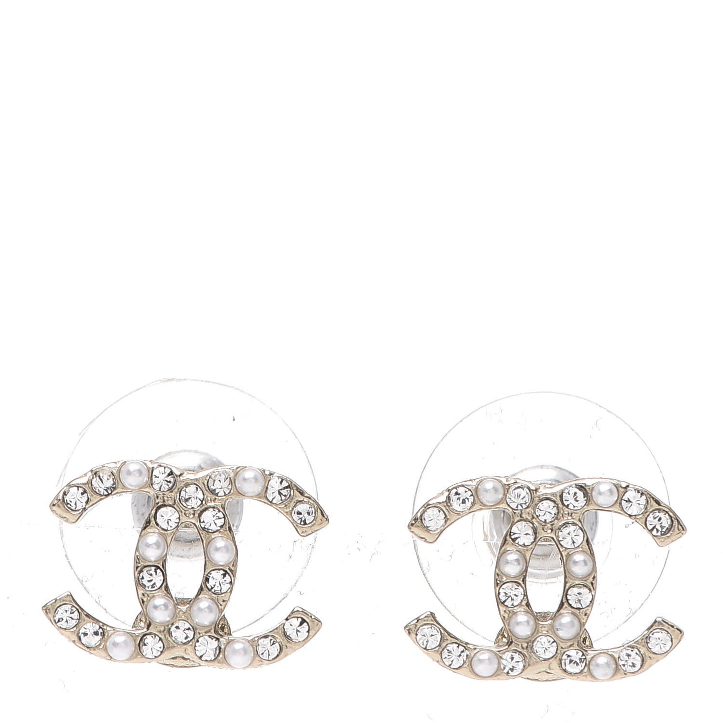 Crystal Pearl Mini CC Earrings Gold