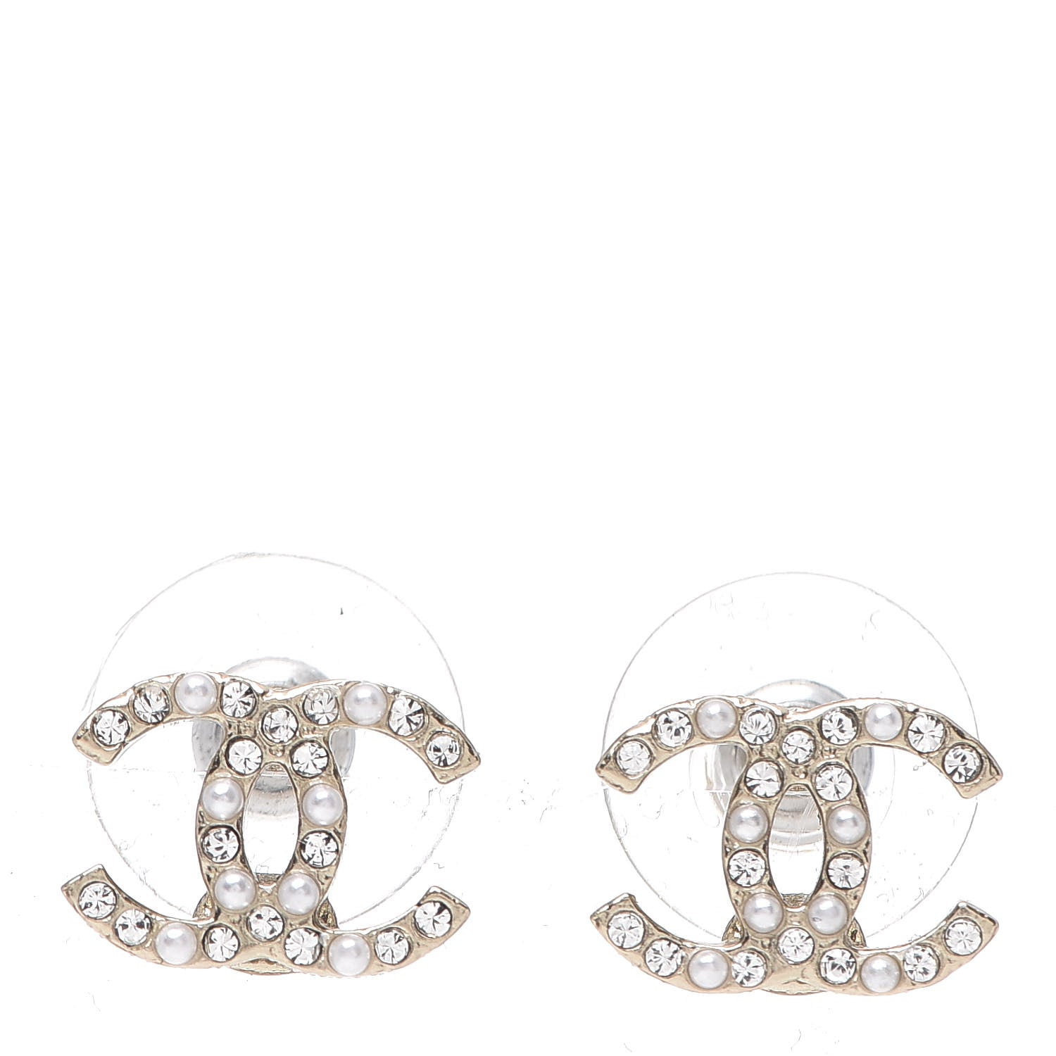 Chanel Crystal Pearl Mini CC Earrings Gold 1 of 4