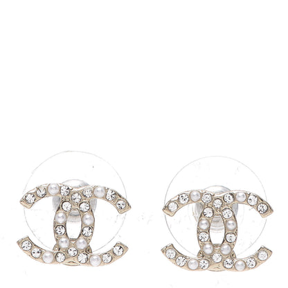 Chanel Crystal Pearl Mini CC Earrings Gold 1 of 4