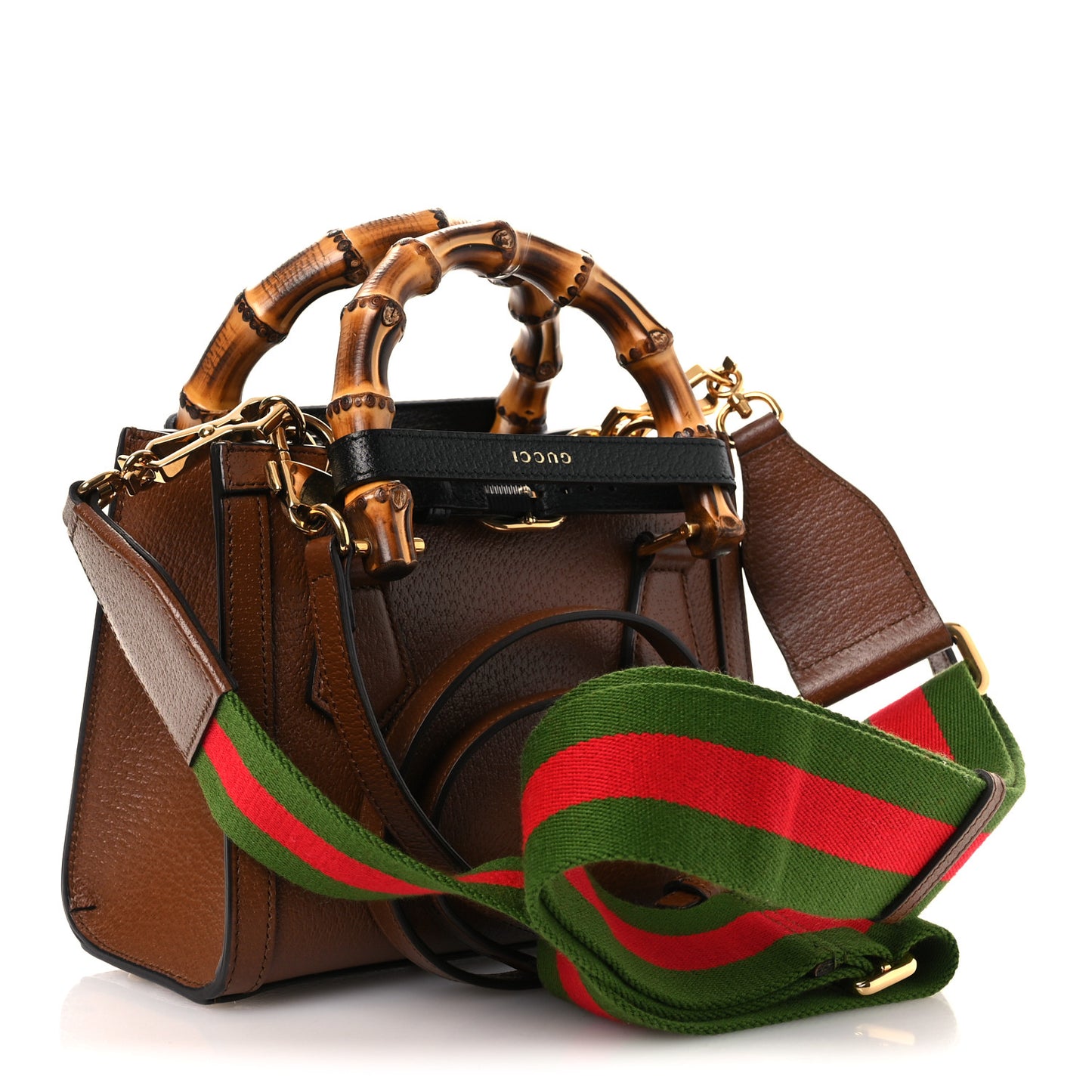 Textured Dollar Calfskin Web Mini Diana Tote Bag Cuir Black