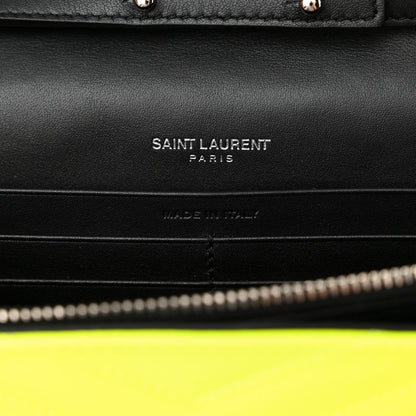 Saint Laurent Patent Grain De Poudre Matelasse Chevron Monogram Chain Wallet Neon Yellow 6 of 10