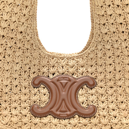 Celine Raffia Calfskin Triomphe Panier Hobo Bag Natural Tan 8 of 10