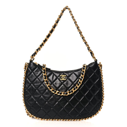 Chanel Shiny Crumpled Lambskin Quilted Large Trendy Chain Around Hobo Black 1 of 9