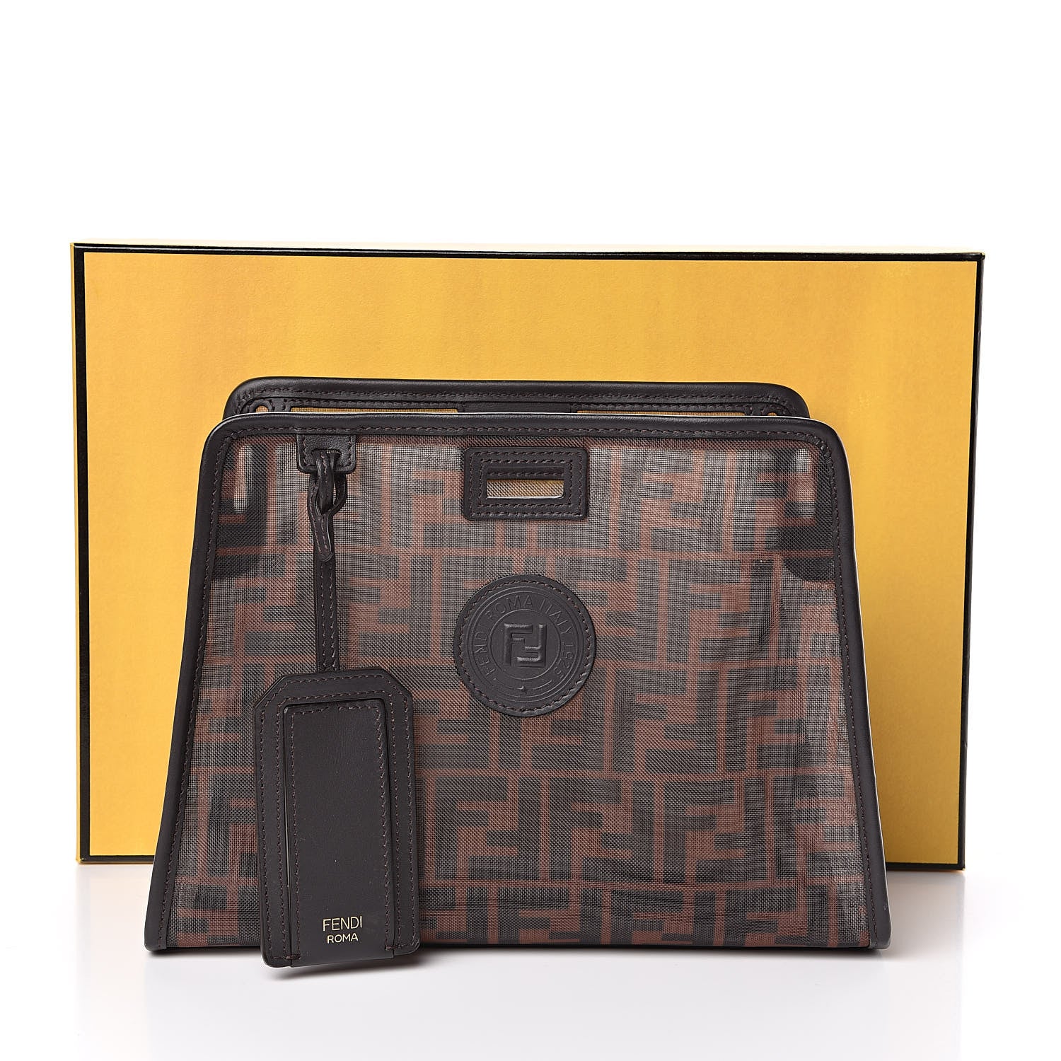 Fendi Mesh Vitello Century FF 1974 Mini Peekaboo Defender Cover Marrone Black Ebano 10 of 10