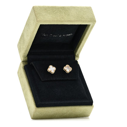 Van Cleef & Arpels 18K Yellow Gold Mother of Pearl Sweet Alhambra Earrings 5 of 5