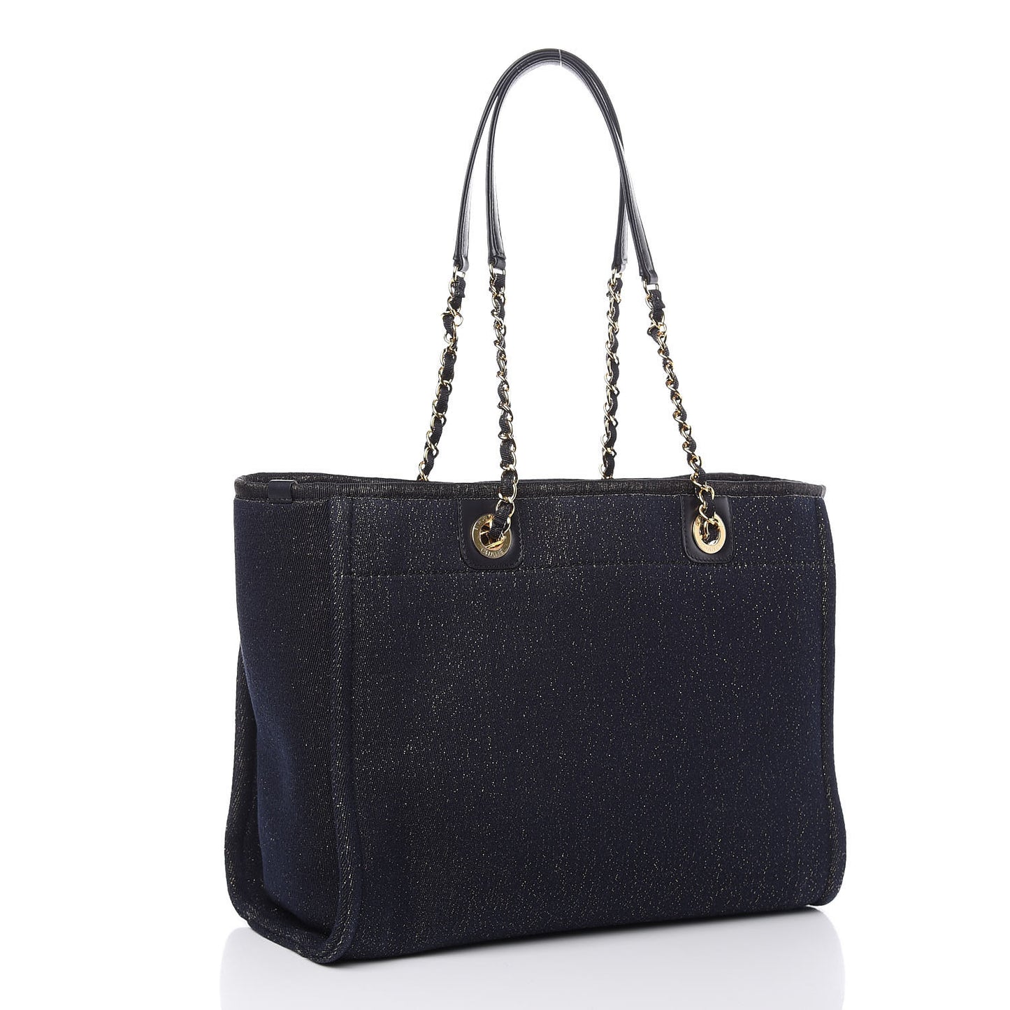 Lurex Canvas Small Deauville Tote Navy Blue Gold