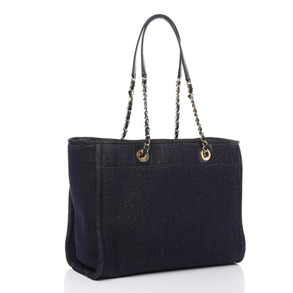 Chanel Lurex Canvas Small Deauville Tote Navy Blue Gold 4 of 10