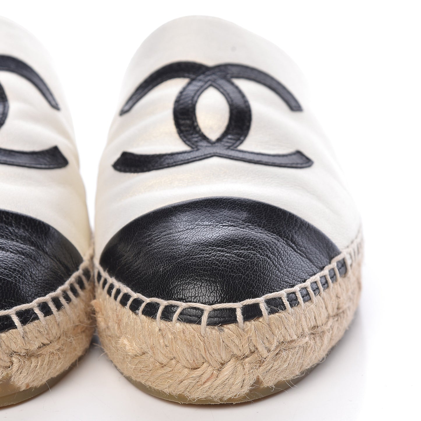 Iridescent Goatskin CC Espadrille Mules 36 Ivory Black