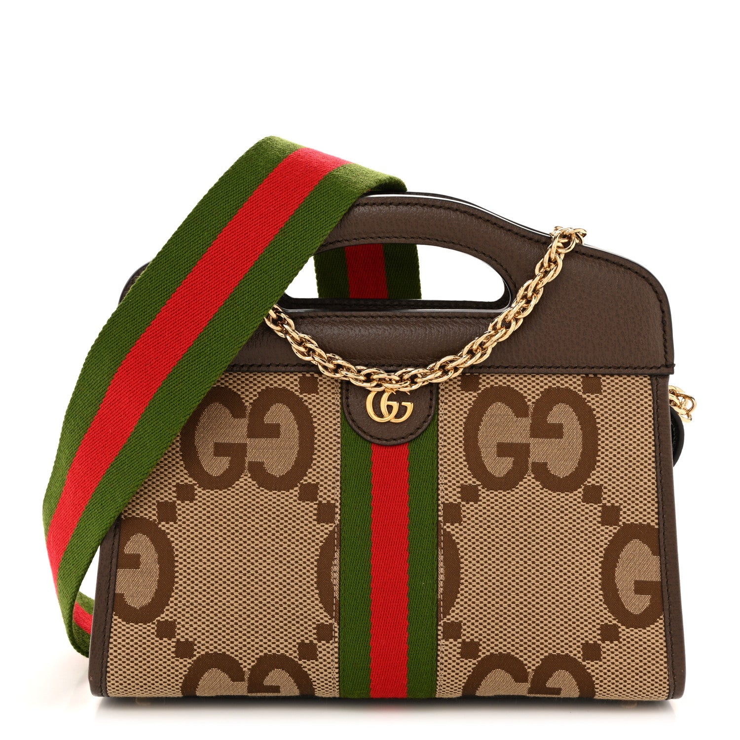 Gucci Monogram Jumbo GG Textured Dollar Calfskin Web Small Ophidia Slip Handle Tote Beige Ebony New Acero 1 of 11