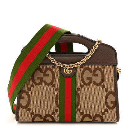 Gucci Monogram Jumbo GG Textured Dollar Calfskin Web Small Ophidia Slip Handle Tote Beige Ebony New Acero 1 of 11