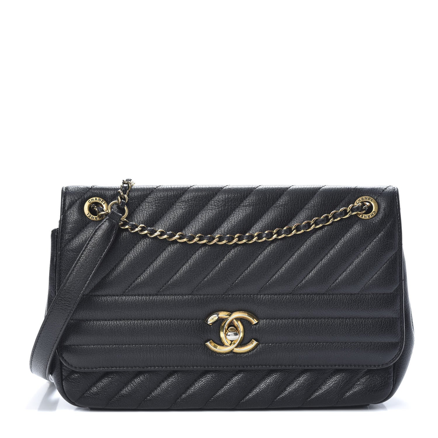 Chanel Shiny Goatskin Diagonal Quilted Small Flap Black 1 of 11