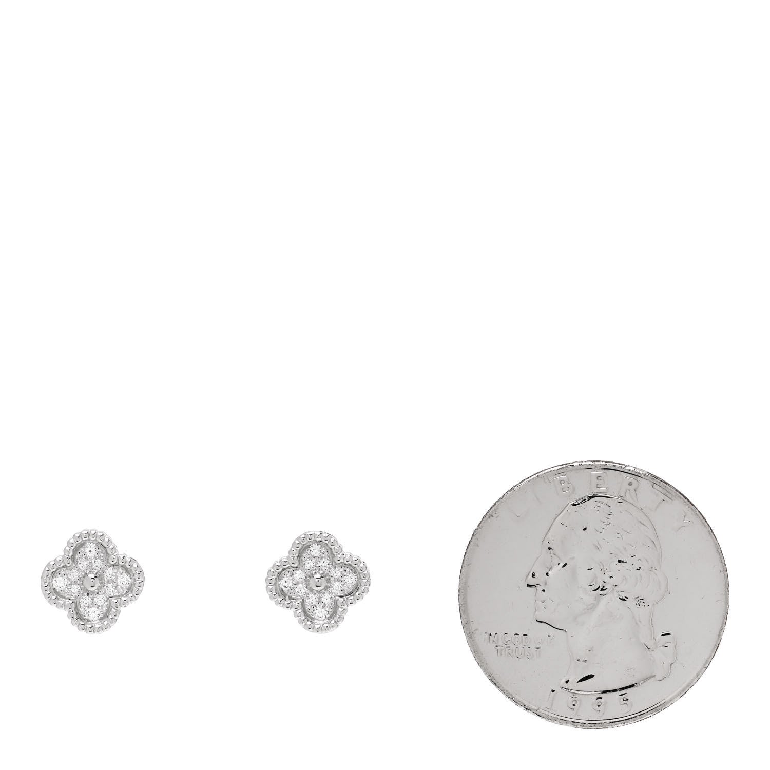 Van Cleef & Arpels 18K White Gold Diamond Sweet Alhambra Earrings 2 of 4