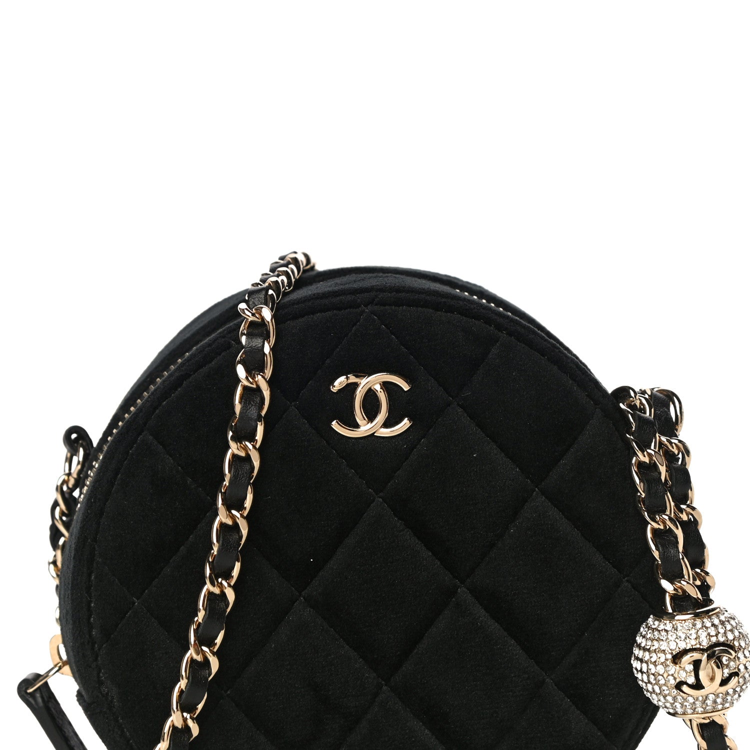 Chanel Velvet Quilted Pearl Crush Round Clutch With Chain Black 7 of 10