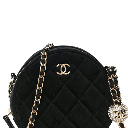 Chanel Velvet Quilted Pearl Crush Round Clutch With Chain Black 7 of 10