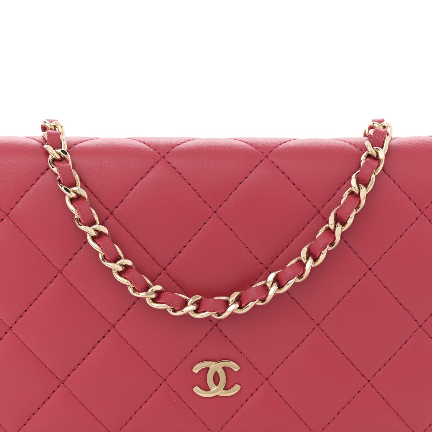 Lambskin Quilted Wallet On Chain WOC Dark Pink