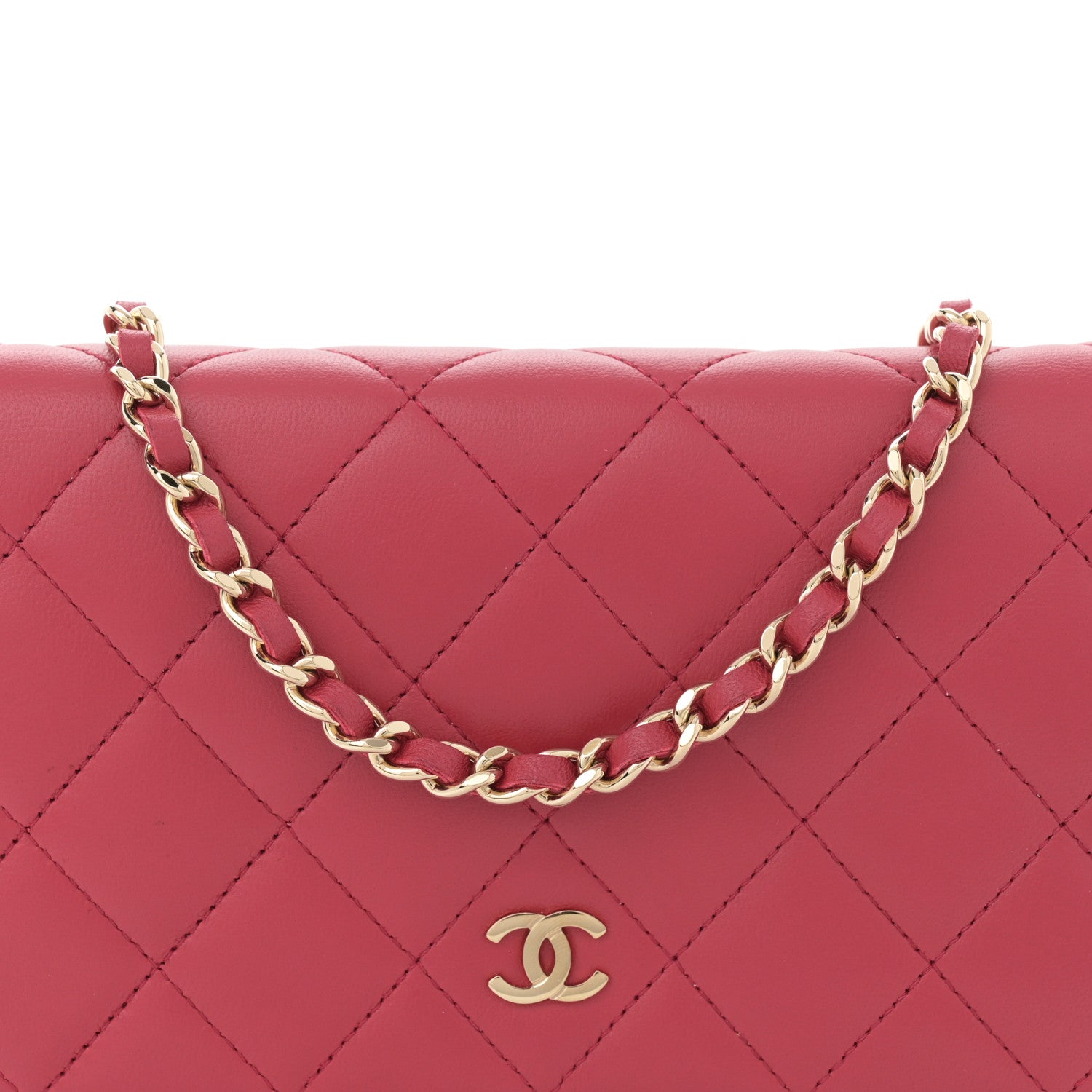 Chanel Lambskin Quilted Wallet On Chain WOC Dark Pink 8 of 10