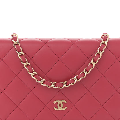 Chanel Lambskin Quilted Wallet On Chain WOC Dark Pink 8 of 10