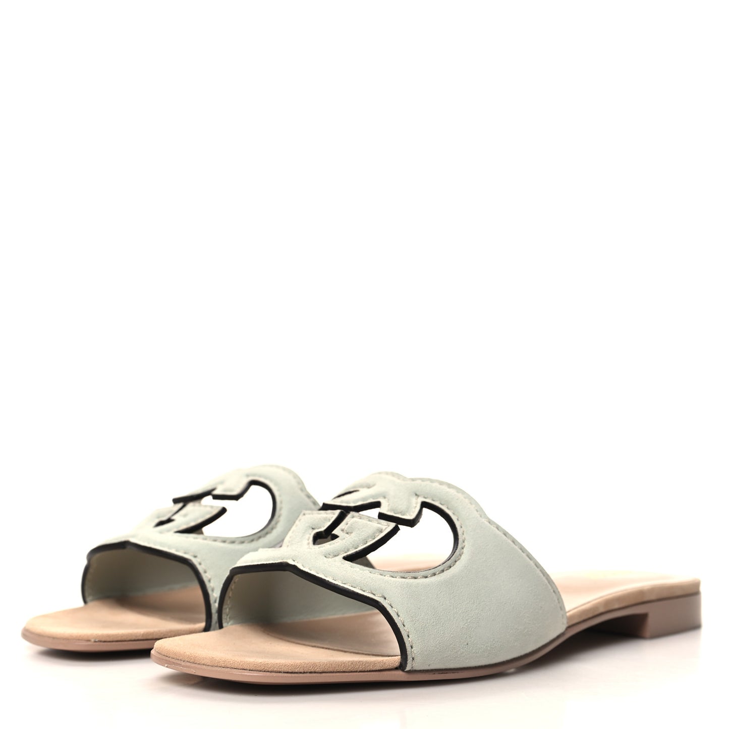 Kid Scamosciato Interlocking G Cut Out Slide Sandals 39 Salvy Green