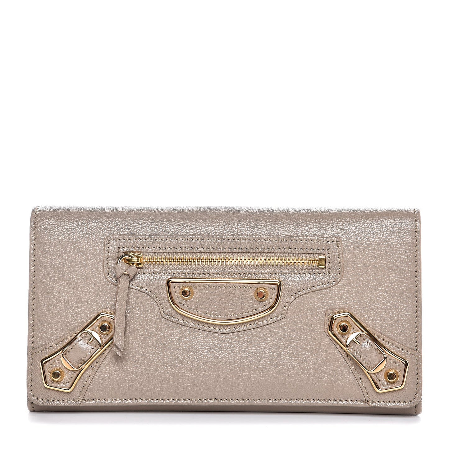 Chevre Gold Metallic Edge Hardware Money Wallet Gris Taupe