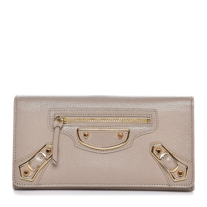 Balenciaga Chevre Gold Metallic Edge Hardware Money Wallet Gris Taupe 1 of 7