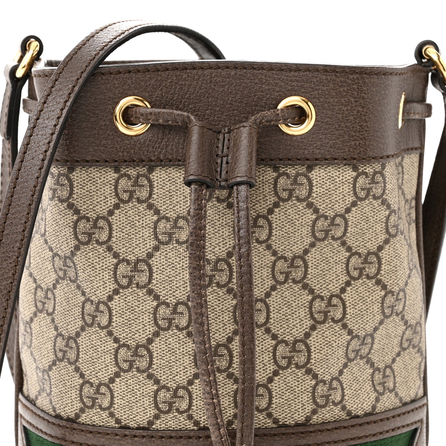 GG Supreme Monogram Web Mini Ophidia Bucket Bag Brown