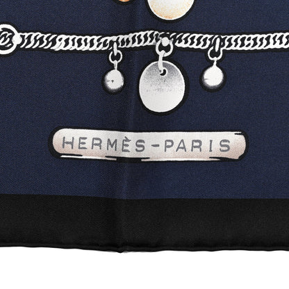 Hermes Silk Le Tresor De Medor Scarf 90 Black Bleu Marine Gris 3 of 5