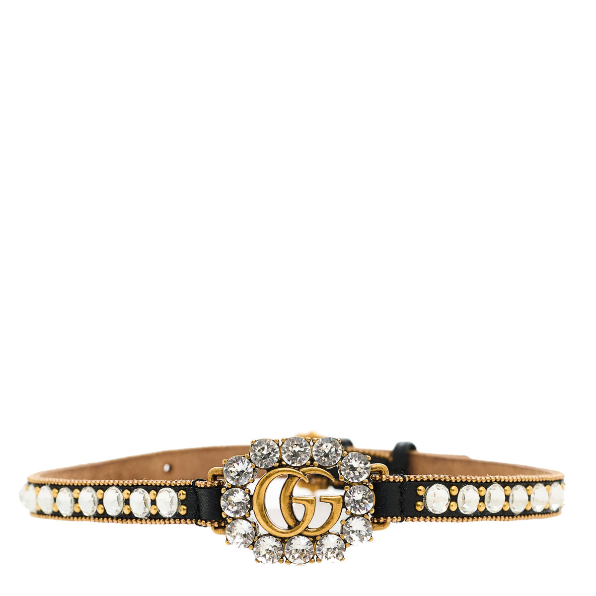 Calfskin Crystal Embellished Double G Choker Necklace Black