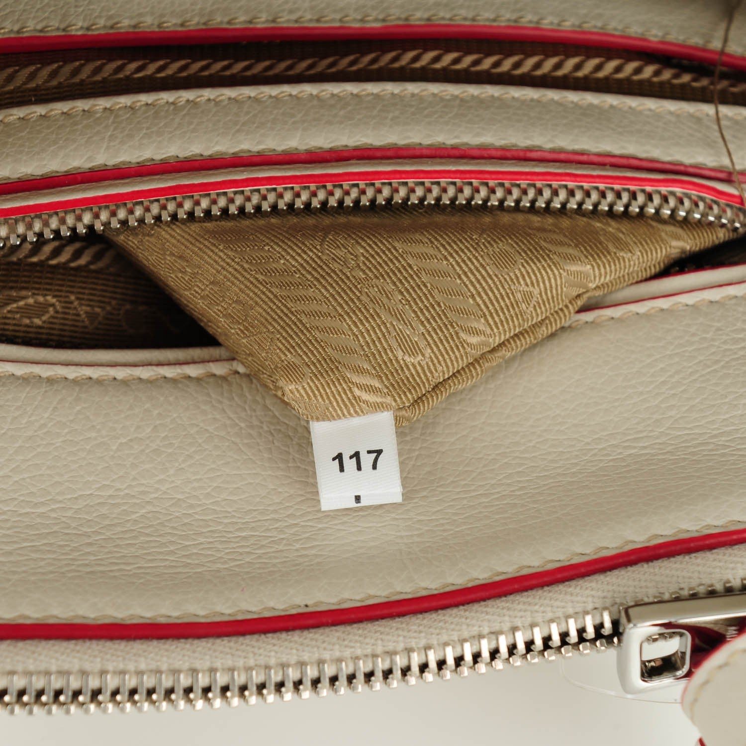 Prada Glace Calf Suede Mini Twin Pocket Tote Talco Rosso 9 of 10