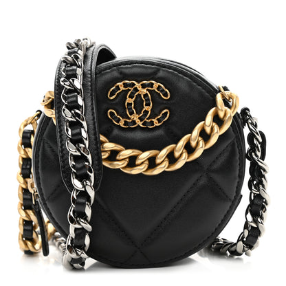 Chanel Lambskin Quilted Chanel 19 Round Clutch With Chain Black 1 of 8