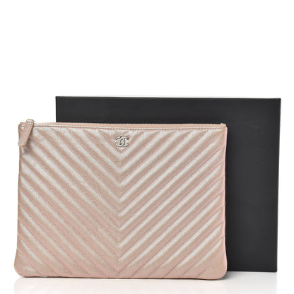Chanel Iridescent Caviar Chevron Quilted Medium Cosmetic Case Light Gold 8 of 8