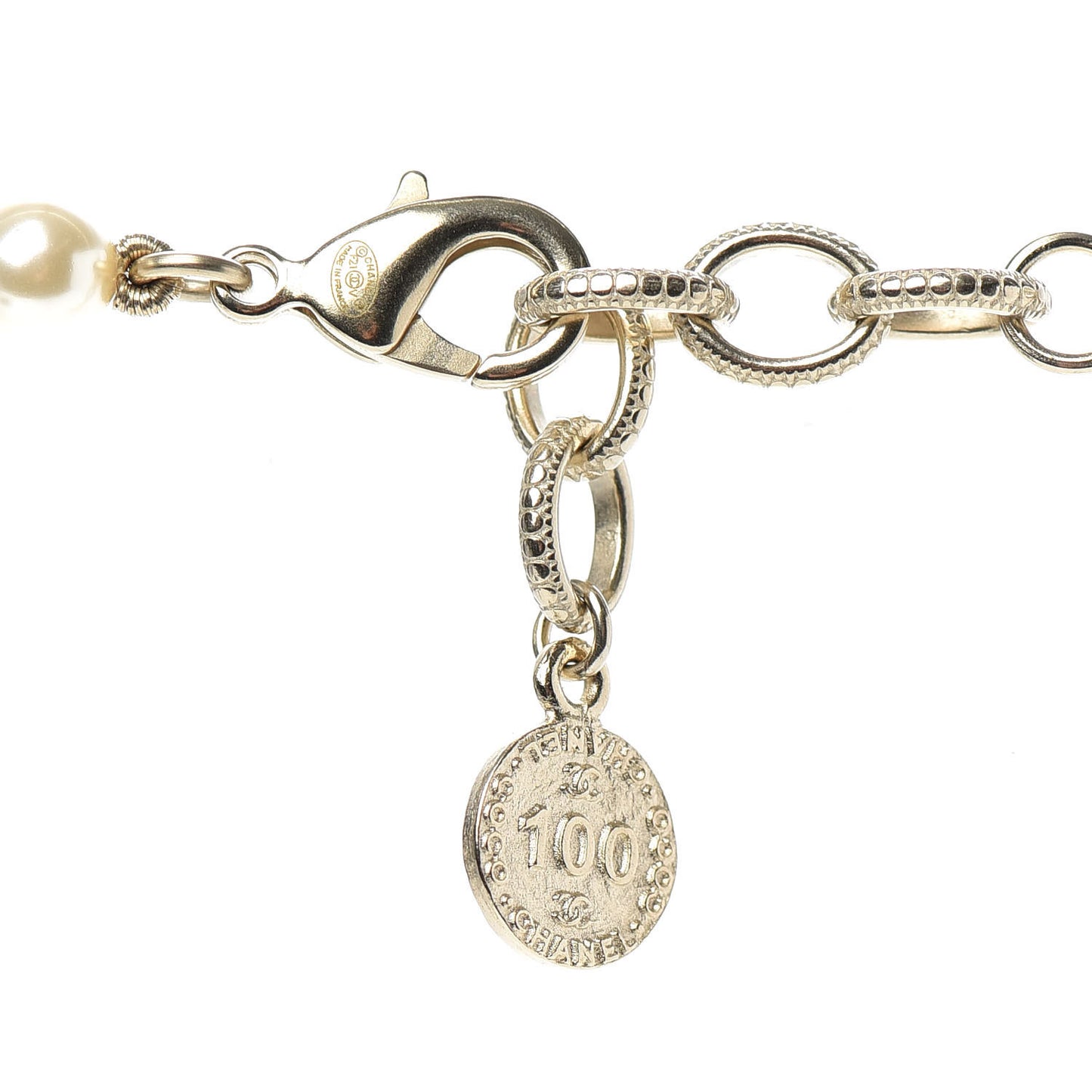 Pearl CC 100th Anniversary Necklace Light Gold