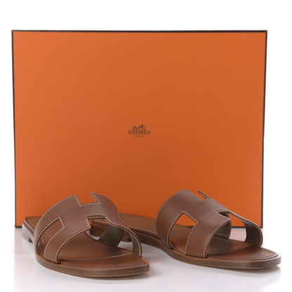 Hermes Box Calfskin Oran Sandals 39 Gold 10 of 10