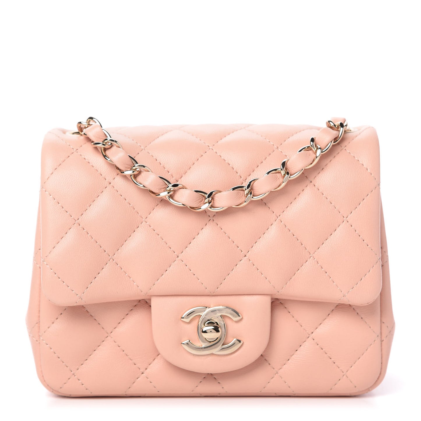 Lambskin Quilted Mini Square Flap Light Pink