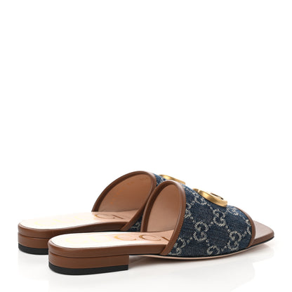 Gucci New Denim GG Monogram Miro Soft Calfskin Jolie Slide Sandals 35 Blue Tea Cuir Epilog 4 of 9