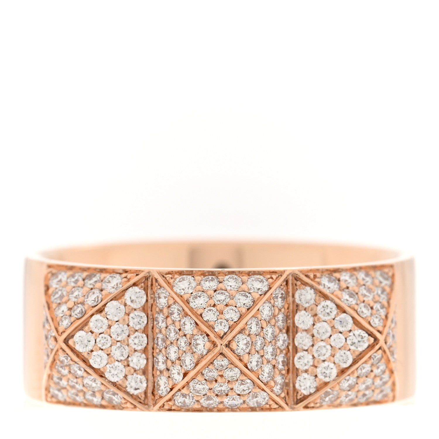Hermes 18K Rose Gold Diamond Pave Clou D'H Ring 60 9 1 of 5