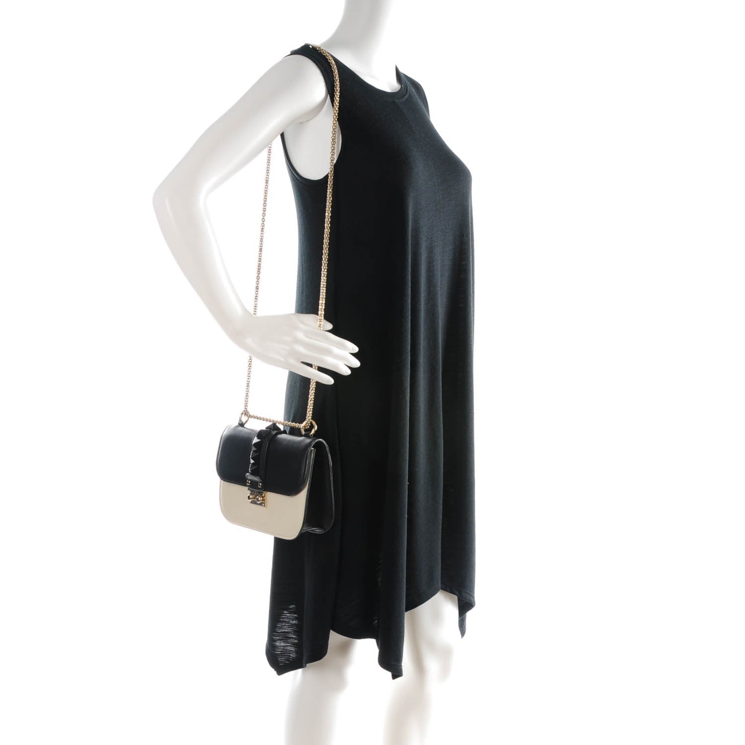 Valentino Garavani Vitello Small Glam Lock Rockstud Flap Black Light Ivory 2 of 8