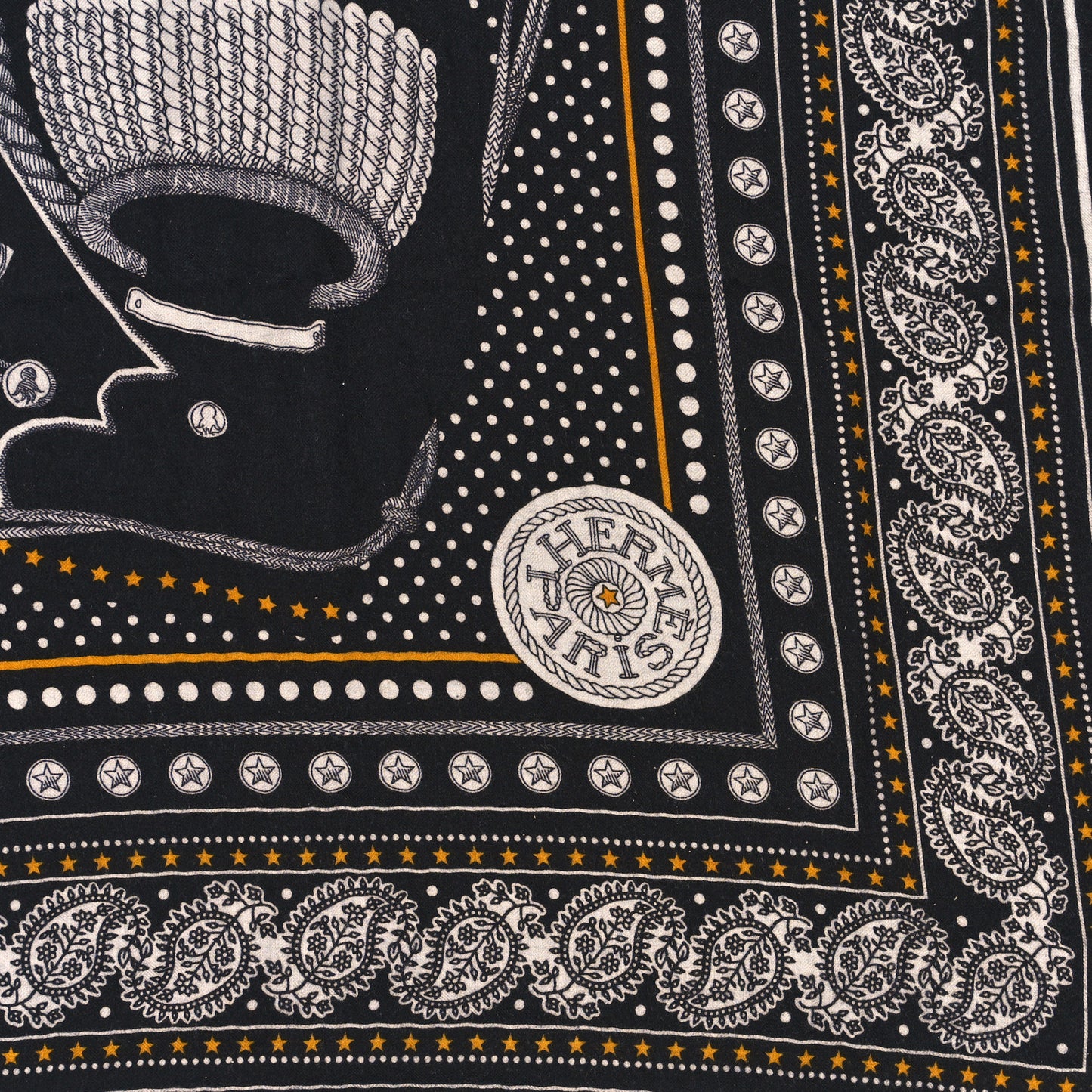 Cashmere Silk Zouaves Et Dragons Shawl 140 Black White Gold