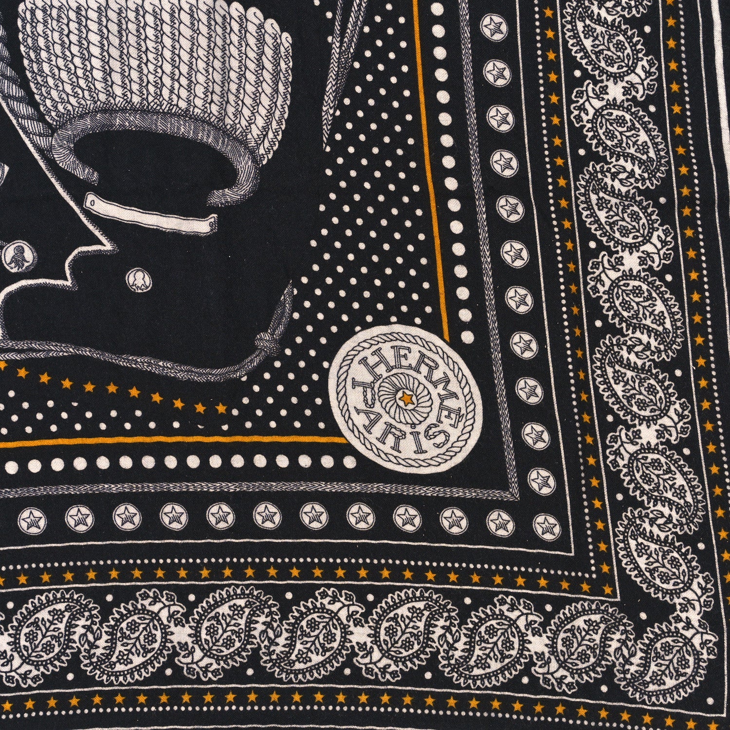 Hermes Cashmere Silk Zouaves Et Dragons Shawl 140 Black White Gold 2 of 3