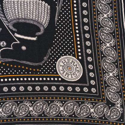 Hermes Cashmere Silk Zouaves Et Dragons Shawl 140 Black White Gold 2 of 3