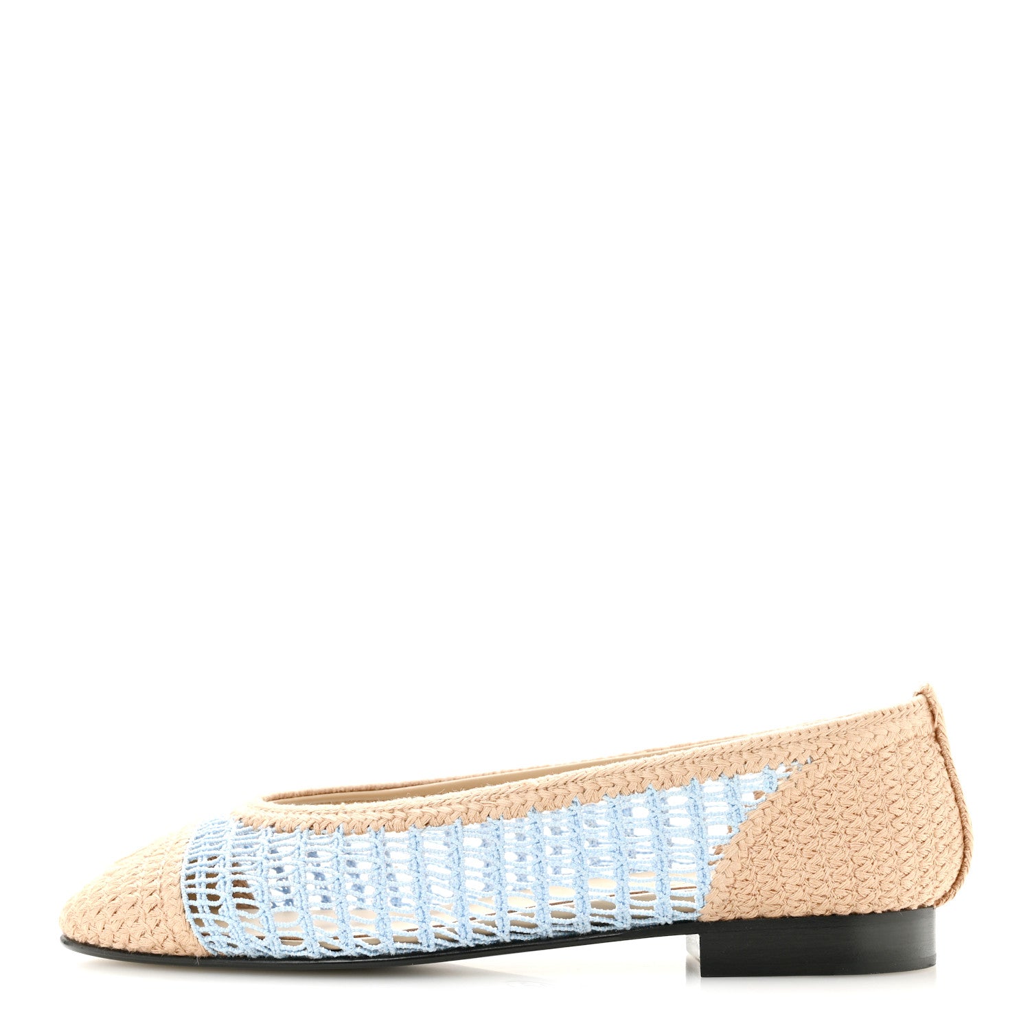 Chanel Raffia CC Cap Toe Ballerina Flats 35 Blue Beige 1 of 10