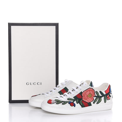 Gucci Calfskin Web Floral Embroidered Ace Sneakers 38.5 White 12 of 12