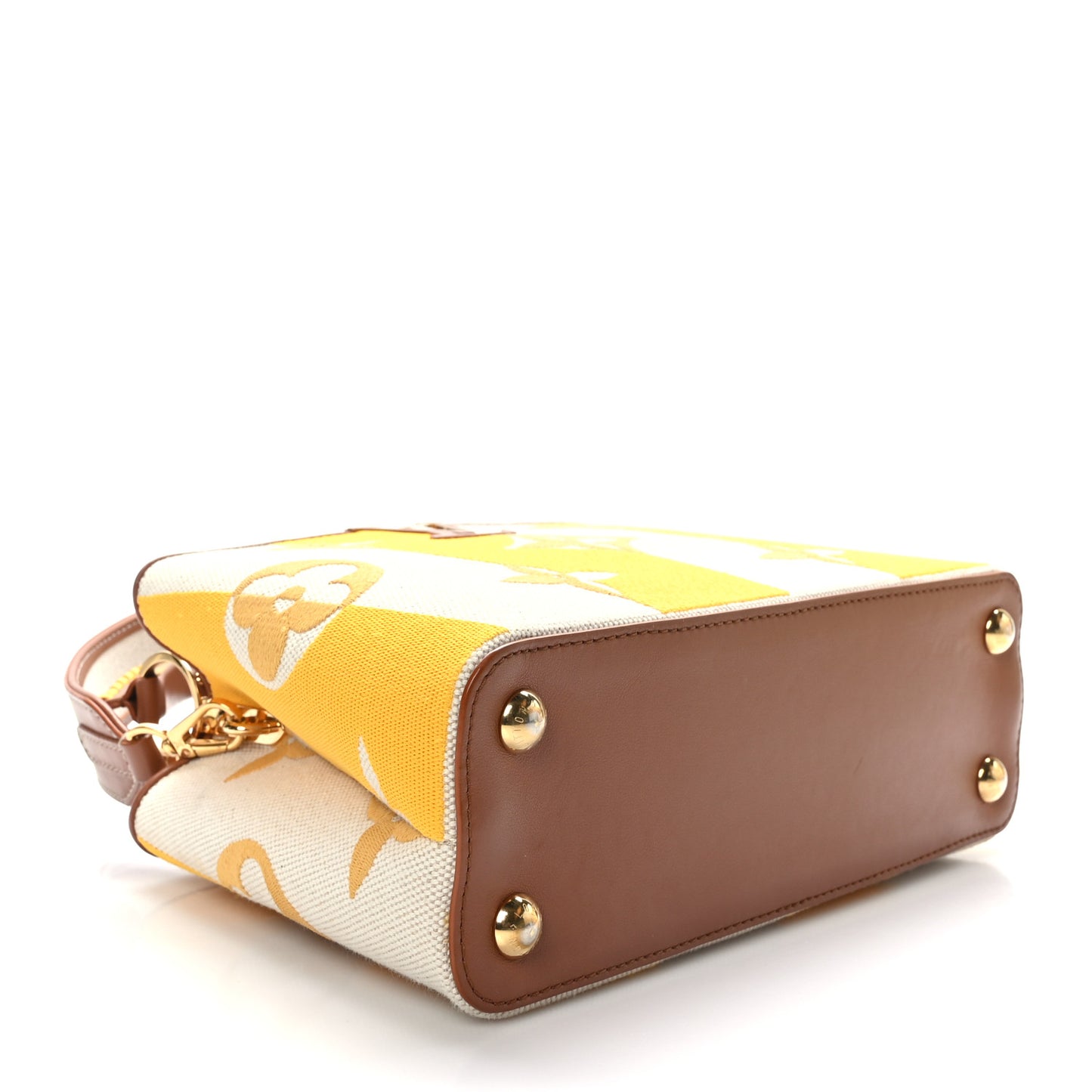 Canvas Calfskin Embroidered Braided Monogram Capucines BB Ecru Jaune